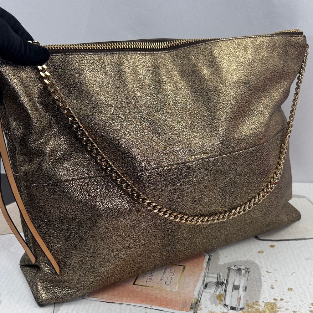 Coach Metallic Gold Leather Shoulder Bag with Chain Strap